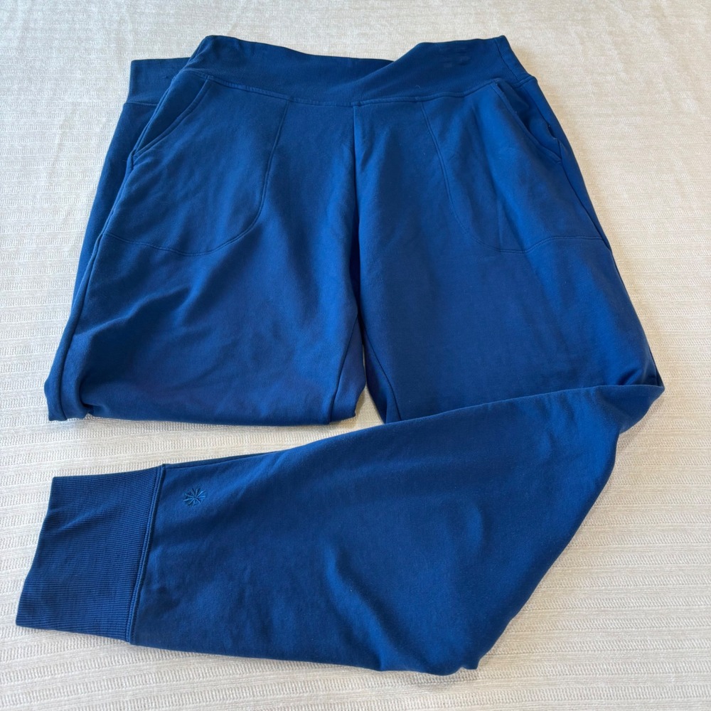 Athleta Coaster Luxe Joggers Blue Fleece Tencel Blend Pants Womens Large Tall